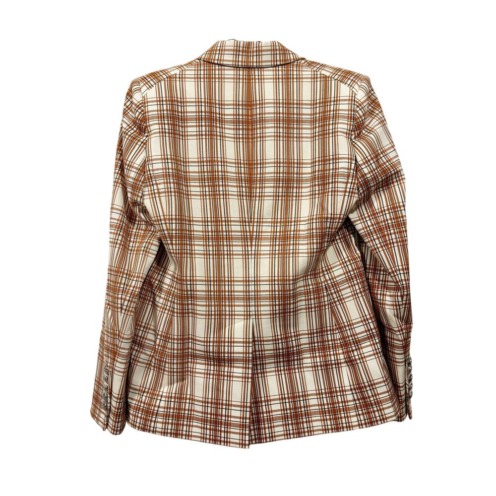 Veronica Beard Miller Dickey Plaid Blazer Jacket Brown Orange White Size 8 - Picture 6 of 6